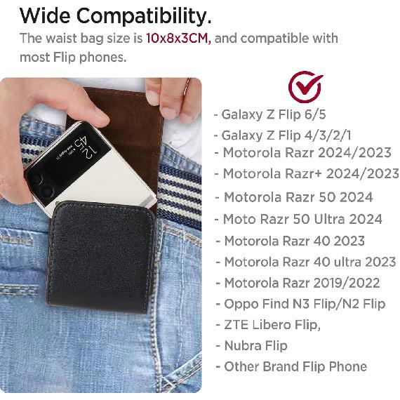 Miimall Flip Phone Holster for Samsung Galaxy Z Flip 7 6 5 4 Phone Holster Belt Case, 360 Rotating Leather Pouch with Belt Clip for Motorola Razr