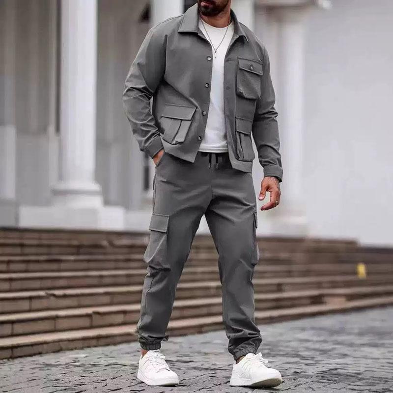 Men's Cross-border Workwear Suit: Multi-pocket Jacket & Long Pants for Outdoor Casual Sports