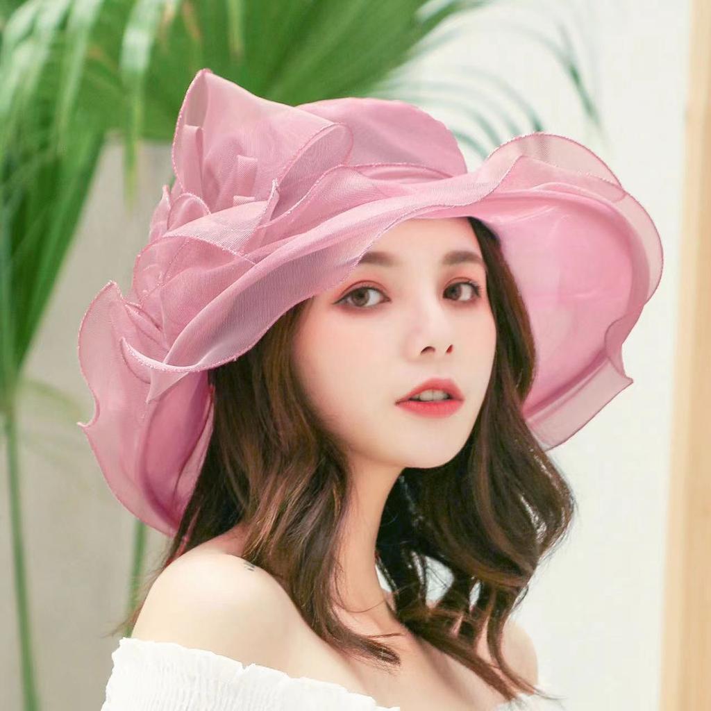 Sun Hat Summer Women's Big Bow Mesh Sun Protection Hat Going Out Travel Beach Hat Breathable Sun Hat