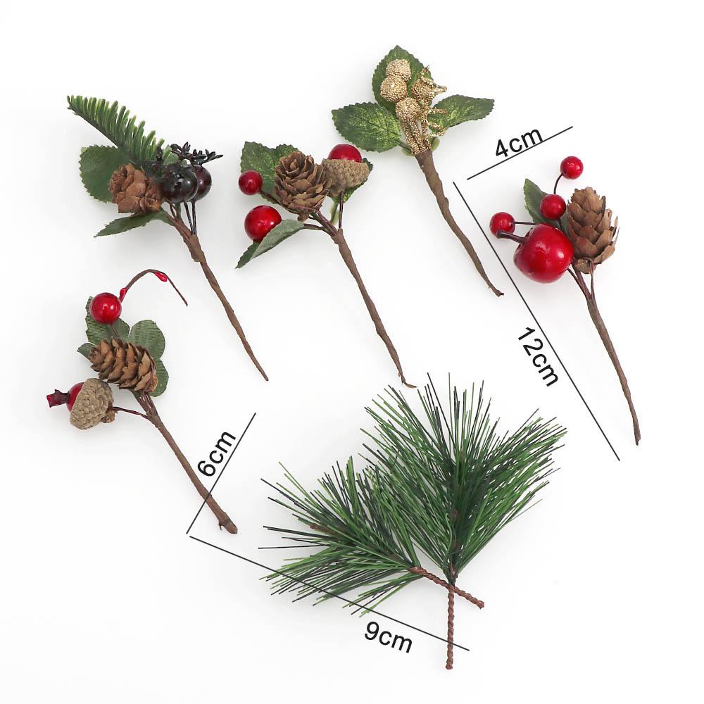 

7Pcs Artificial Christmas Pine Needles Simulation Pine Cone with Holly Branches Xmas Gifts Home Party Decoration Flower Crafts