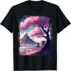 Vintage Japanese Flower Tee Mountain View Landscape Graphic T-Shirt