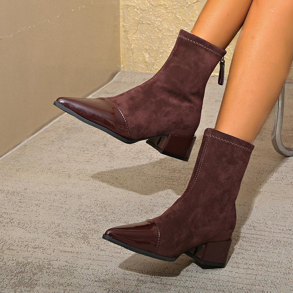 Fashion 2024 New Brand Genuine Leather Boots Retro High Heels Ankle Boots Women Shoes Back Zipper Sheep Suede Handmade Shoes Boots Women