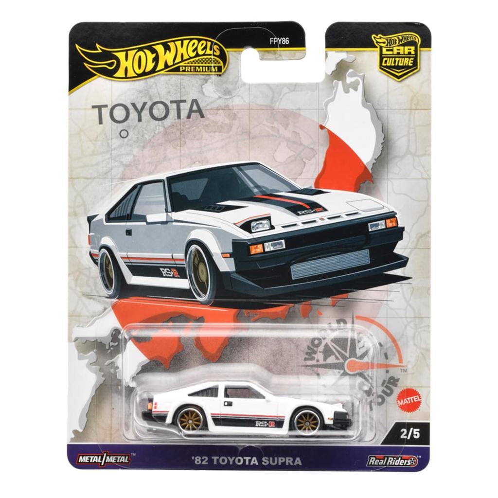 Hot Wheels Car Culture World Tour Toyota Supra Fahrzeug Spielzeug Diecast Modellauto für Alter 3 und HRV97 '82 Hoch, Weiß,