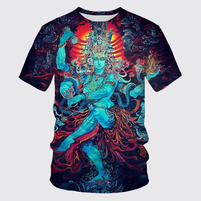Moda Estiva Nuovi T-shirt Grafiche India Shiva Per Uomo Tendenza Casual Personalità Stampati Oversize Girocollo Manica Corta Magliette Top
