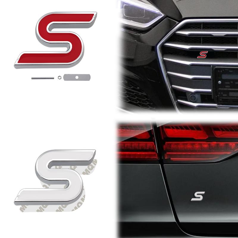 RGFU9 Car Accessories Metal S Grille Emblem Rear Trunk Body Badge Sticker For Ford ST LINE Focus Fiesta Ecosport Kuga Mondeo Everest