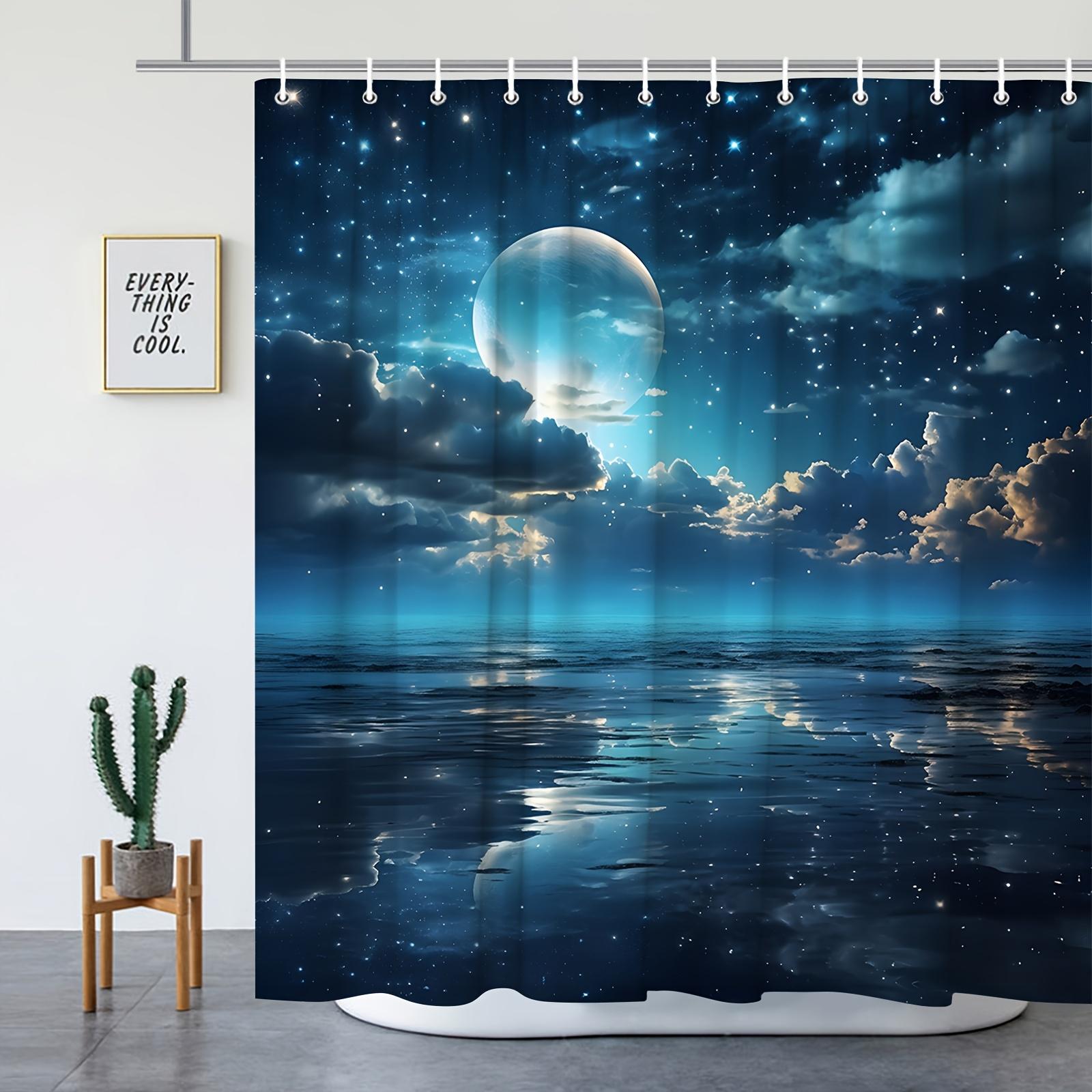 

Mystical Moonlit Ocean Shower Curtain - Water-Resistant Fabric For Bathroom - Ideal For Nature And Lunar Enthusiasts W60H190(CM)-1 Pcs