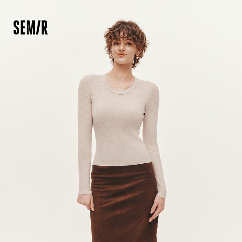 Semir Women's Round Neck 100% Wool Knit Sweater