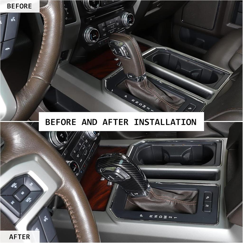 Cache-Pommeau de Levier de Vitesse JeCar Garniture Accessoires Intérieurs pour Ford F150 2015-2020 (Aspect fibre de carbone)