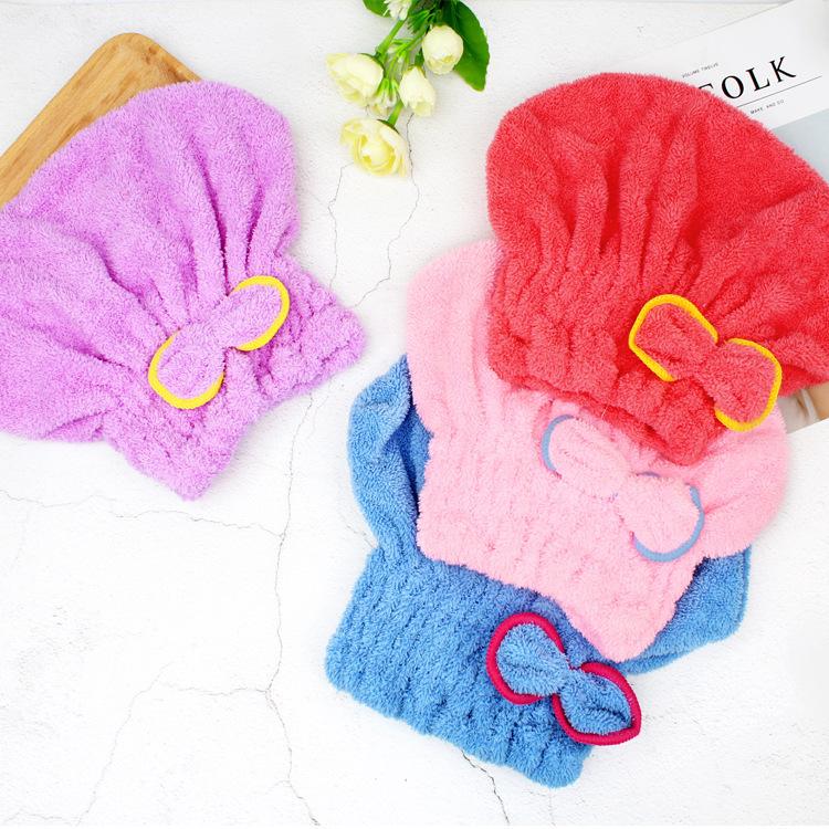 Women's Coral Fleece Bow Dry Hair Towel Cap - Super Absorbent, Quick-Drying Head Wrap