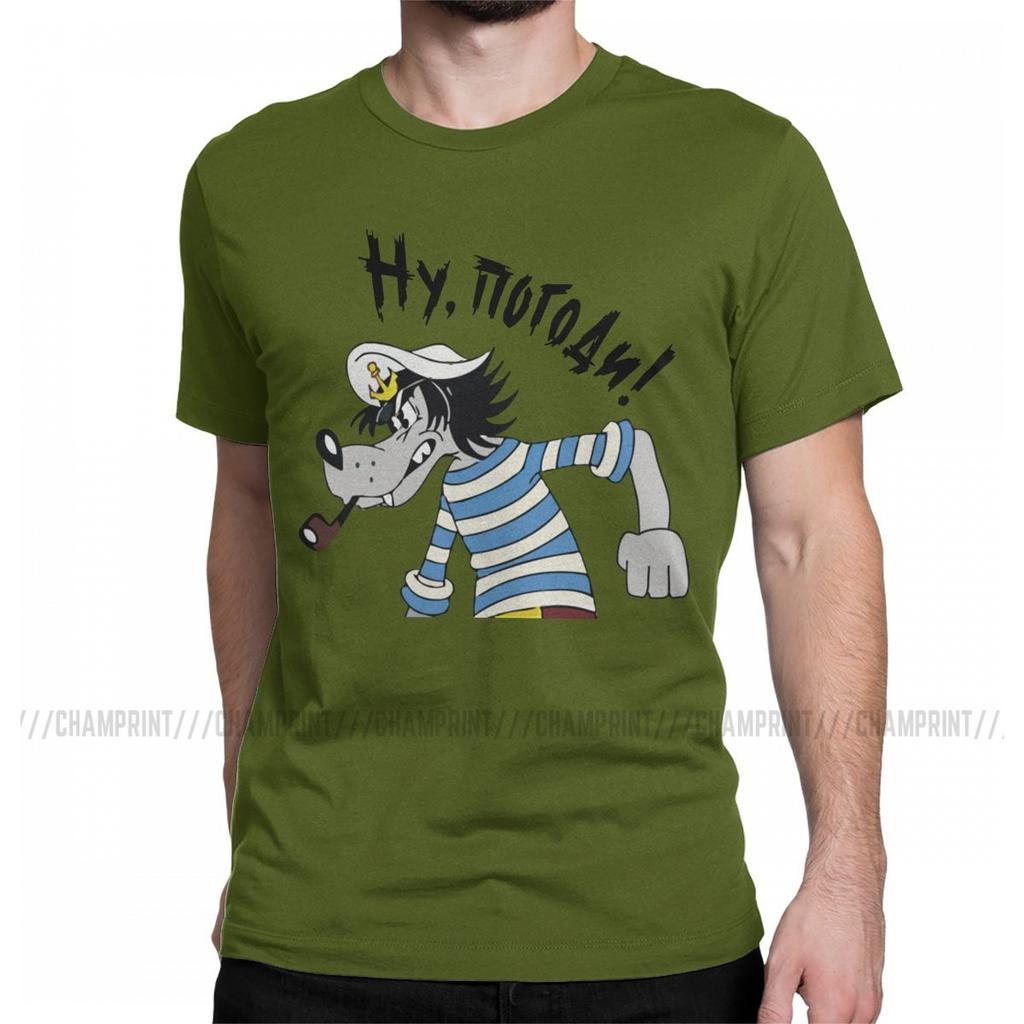 Men T-Shirt Nu Pogodi Wolf Funny Pure Cotton Tees Short Sleeve Russian T Shirt O Neck Clothing Birthday Gift