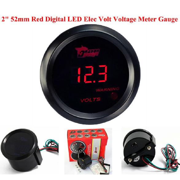 2 inch/52 mm Car Voltmeter Digital Blue/Red Led 12-24V Gauge Black Car Digital LED Display Voltage Gauge Voltmeter Round Panel