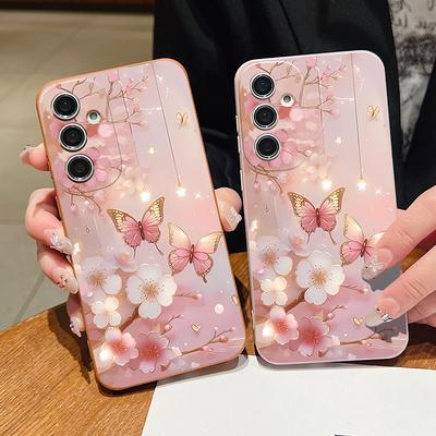 Etui S26 Ultra Luksusowy Wzór Motyl Marzenie Kwiatowy Skórzana Faktura Miękkie Silikonowe Pokrowiec Dla Samsung Galaxy S25 Edge S24 Ultra S23 S22 Plus S21 FE