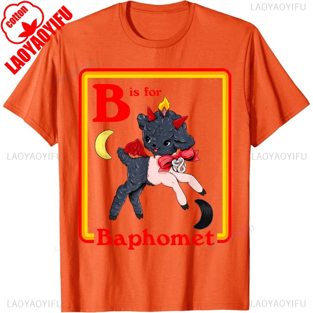 B for Baphomet Satanic Cute Devil Retro Tee Tops Vintage Satan Tarot TShirt Gothic Style Men Women Crewneck Cotton Short Sleeve