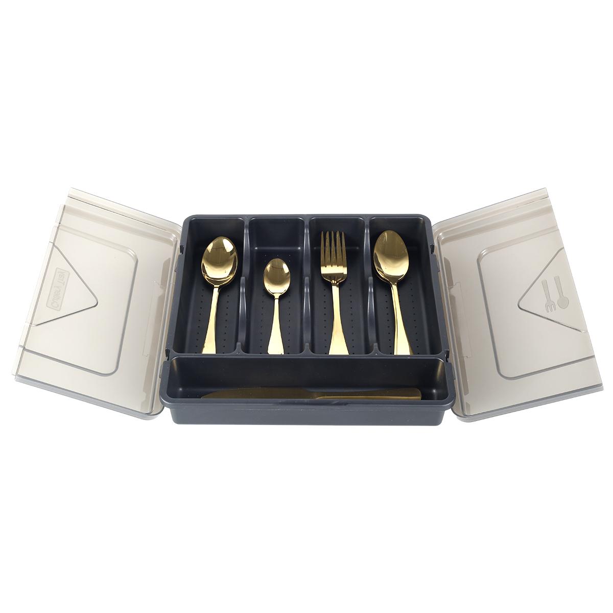 

Пластиковый лоток для столовых приборов для кухонных ящиков Портативный держатель для столовых приборов с прозрачной крышкой Герметичные пыленепроницаемые лотки-органайзеры для столовых приборов чёрный