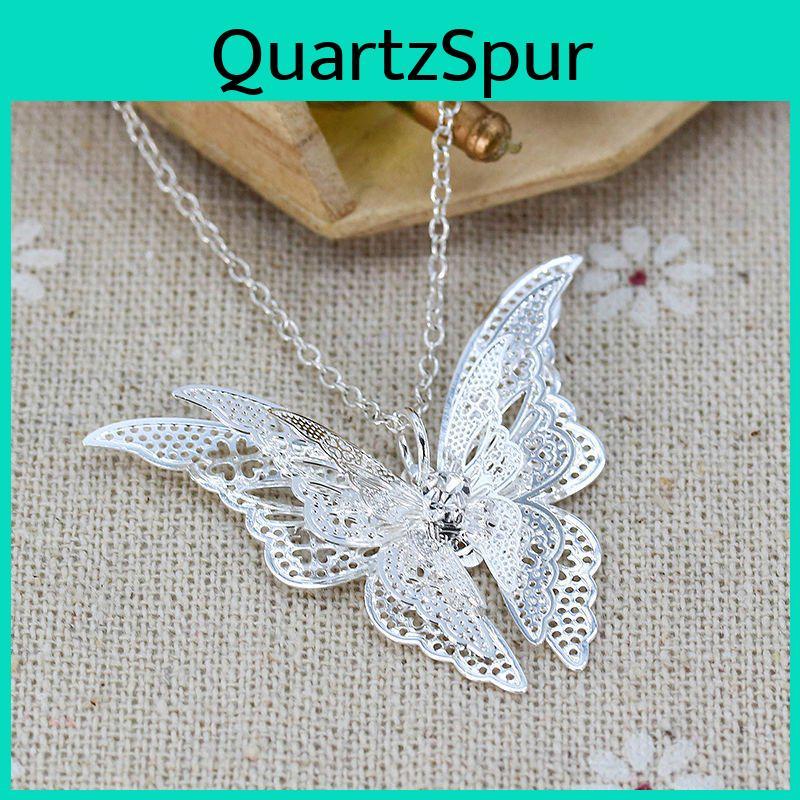 Stylish Alloy Butterfly Pendant Necklace Silver-plated With Dazzling Crystals