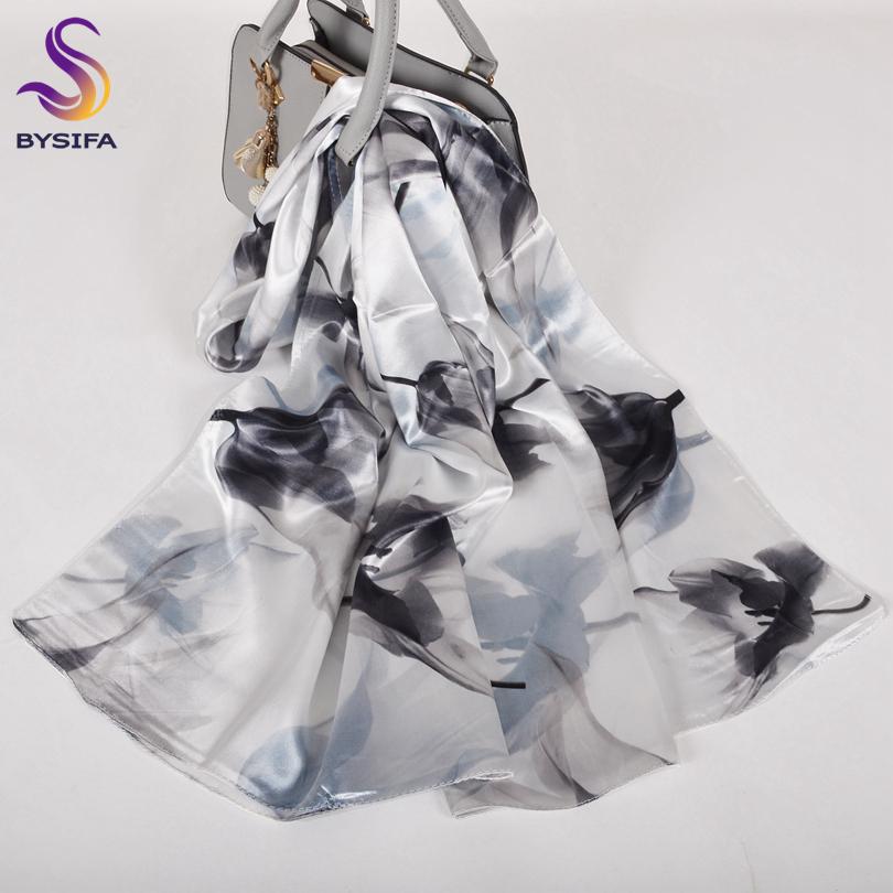[BYSIFA]  Green Blue Ladies Satin Long Silk Scarf Shawl New Fashion Brand Scarves Printed Spring Fall Female Head Scarf 160*70cm