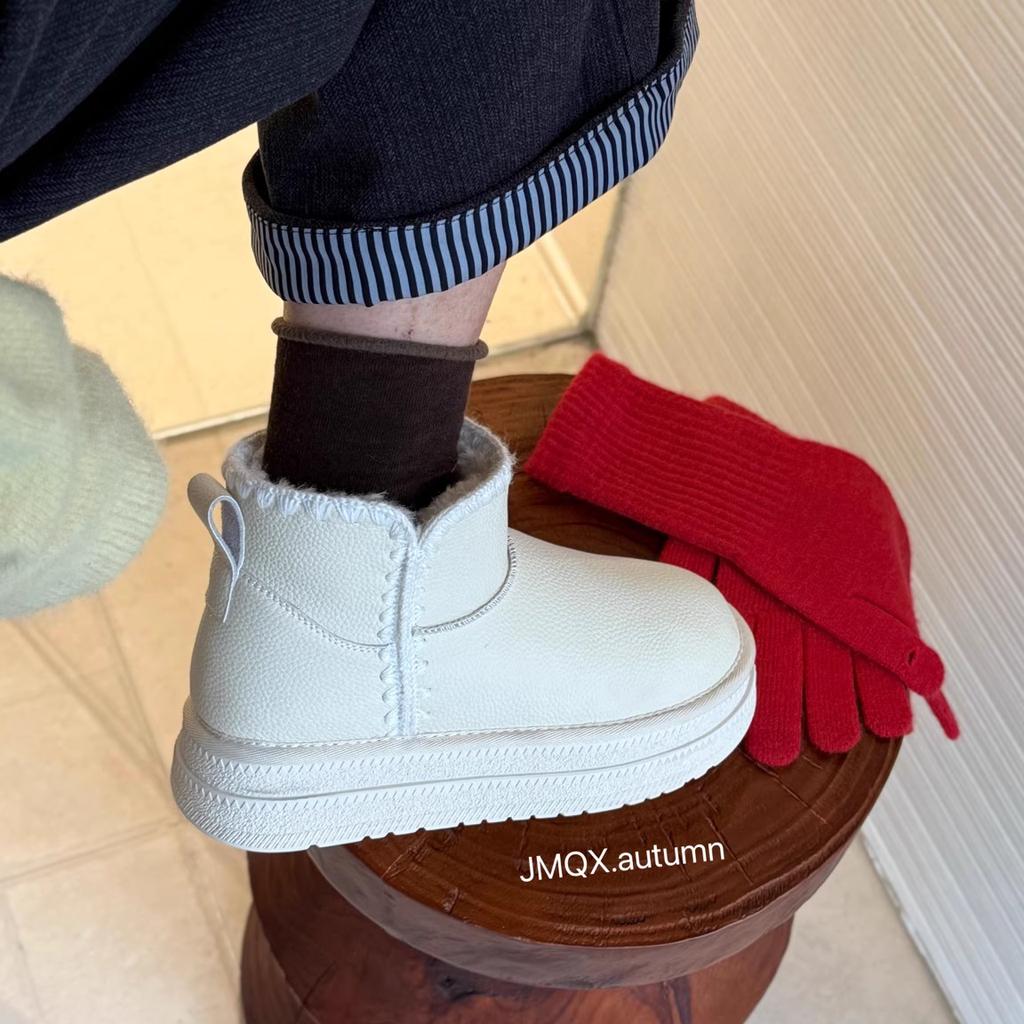 Korean Version of Genuine Leather Real Hair Snow Boots Women's 2025 Winter Plush Thick-soled Short Thermal Cotton Shoes, Genuine Leather Plush