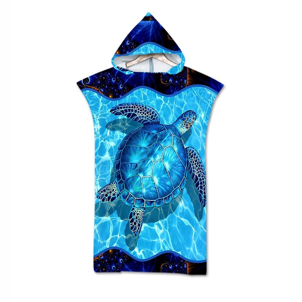 Microfiber Sea Turtle Printing Changing Robe Bath Towel Outdoor Hooded Beach Towel Poncho Women Swimming Diving Bathrobe Cloak