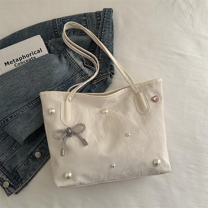 Large Capacity Women's Tote Bag - 2025 High-End Versatile Pearl Bow Handbag/Shoulder Underarm Bag