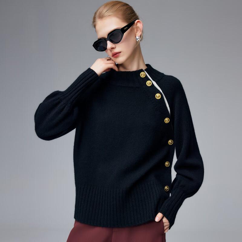 PALUOPO Women s 7-Gauge Pure Cashmere Semi-High Neck Lantern Sleeve Sweater L 61598₽