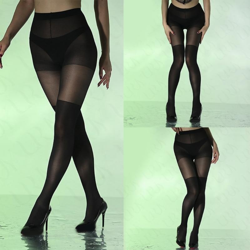 Elegant Over The Knee Black Tights for Women with Shaping Effect Mock Thigh High Look Pantyhose for Dresses or Skirts
