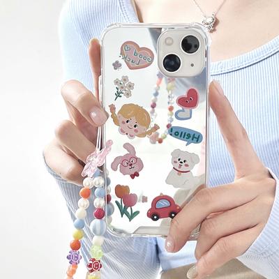 Ins Spiegel Gutes Auto Blumenmädchen Kaninchen Hund Cartoon Armband Niedliche Handyhülle für Iphone 11 12 13 14 Pro Max 7 8 Plus Xsmax X Xr
