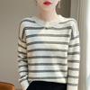 Trendy Korean Style Striped Crew Neck Pullover Cardigan Sweater
