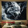 Roaring White Wolf Dark Tapestry Ink Style Wild Wall Carpet Black and White Beast Art Living Room Room Decoration
