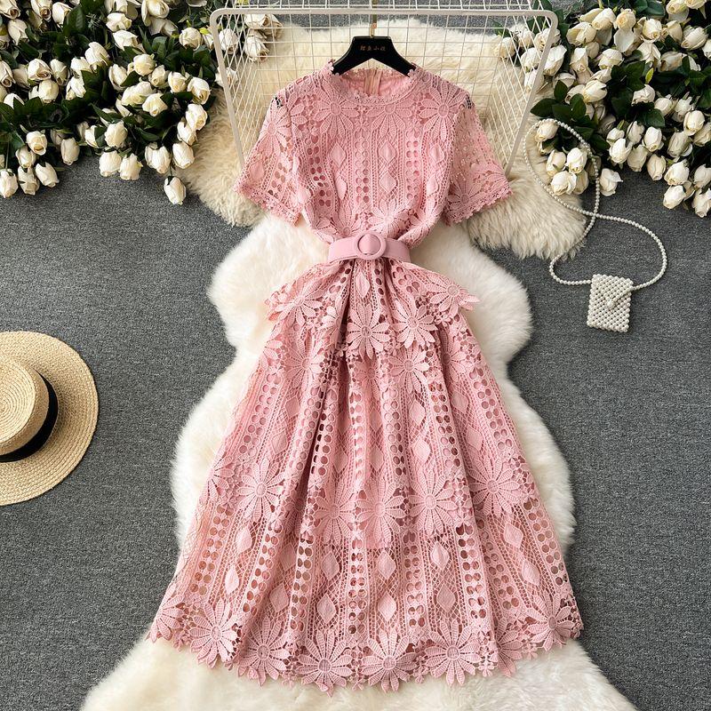 Retro Lace Ruffles Silm Dress Embroider