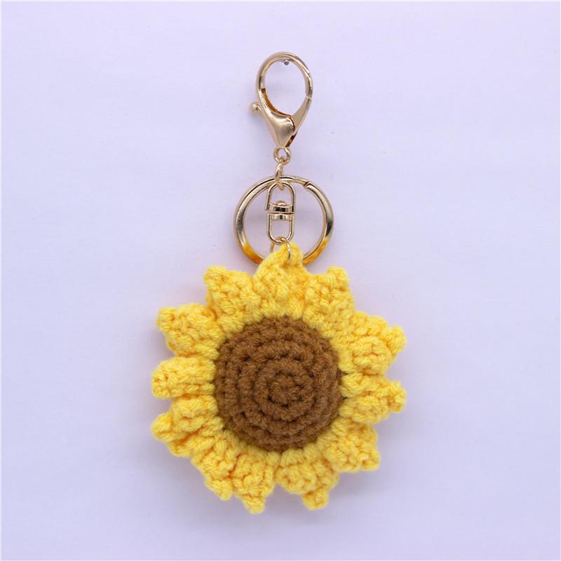 Creative Handmade Knitted Sunflower Keychain Keyring For Women Girl Cute Crocheted Flower Pendant Car Key Ring Handbag Gifts New