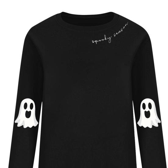 Halloween Sweatshirts für Damen Gruselige Saison Grafik Niedlicher Geist Pullover Langarm Rundhals Tops