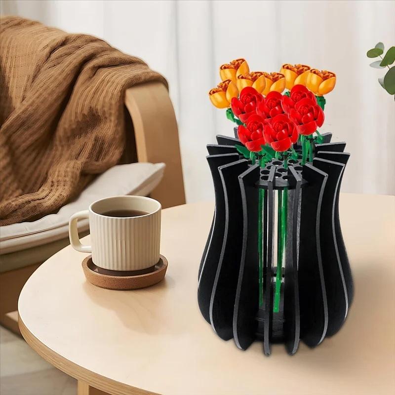 Holzvasen-Set für Rosen/Kirschblüten/Blüten/Sonnenblumen, für botanische Sammlung, stilvolle Heimvase, Tischdekoration, Puzzle-Ständer