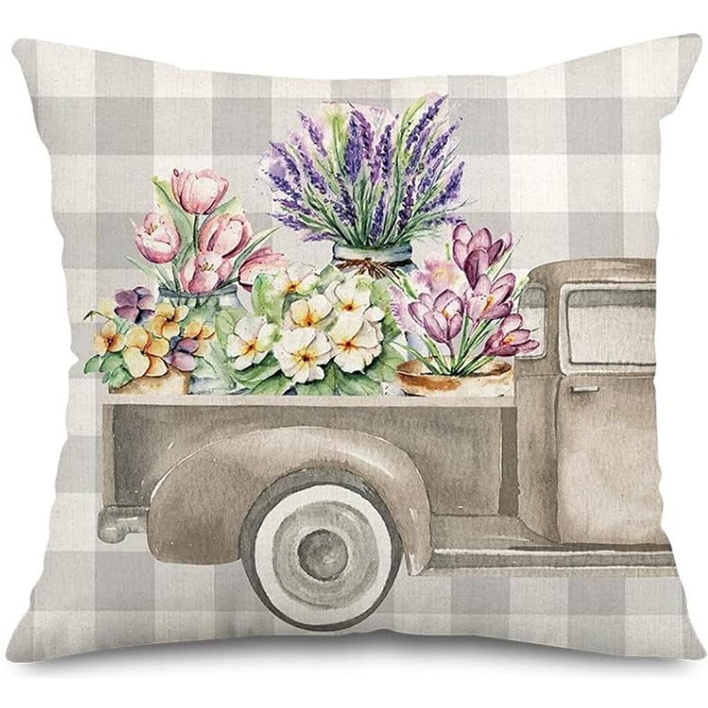Flowers Daisy Tulip Printed Linen Pillow Case Home Living Room Sofa Bedroom Pillow Case