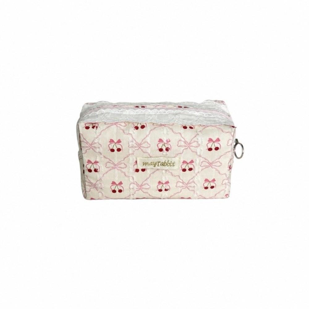 Cherry Bow Pen Pouch Large Capacity Cosmetic Pouch Cute Clutch Bags School Stationery