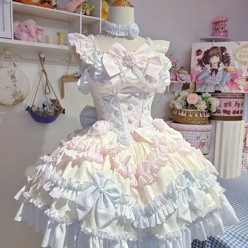 Sweet Lolita Young Girls Lolita Fashion Handmade Couture Frilly Dress Princess Core Women Boutique Wedding Party Costume