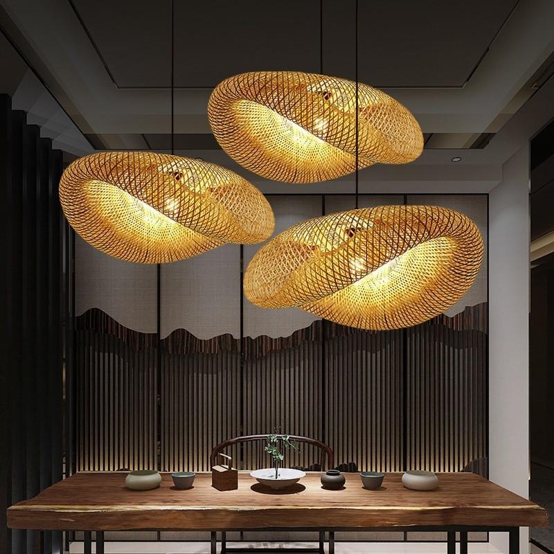 Bamboo Lantern Pendant Lamp Japanese Style Retro Hanging Chandelier Restaurant/Teahouse Bar Ceiling Lighting Fixture
