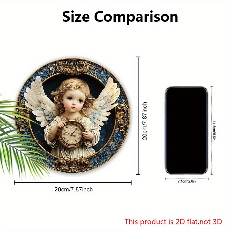 Wooden Sign Adorable Angel & Clock Pattern - Charming Round Artwork for Front Door Wall Home Hanging Decoration