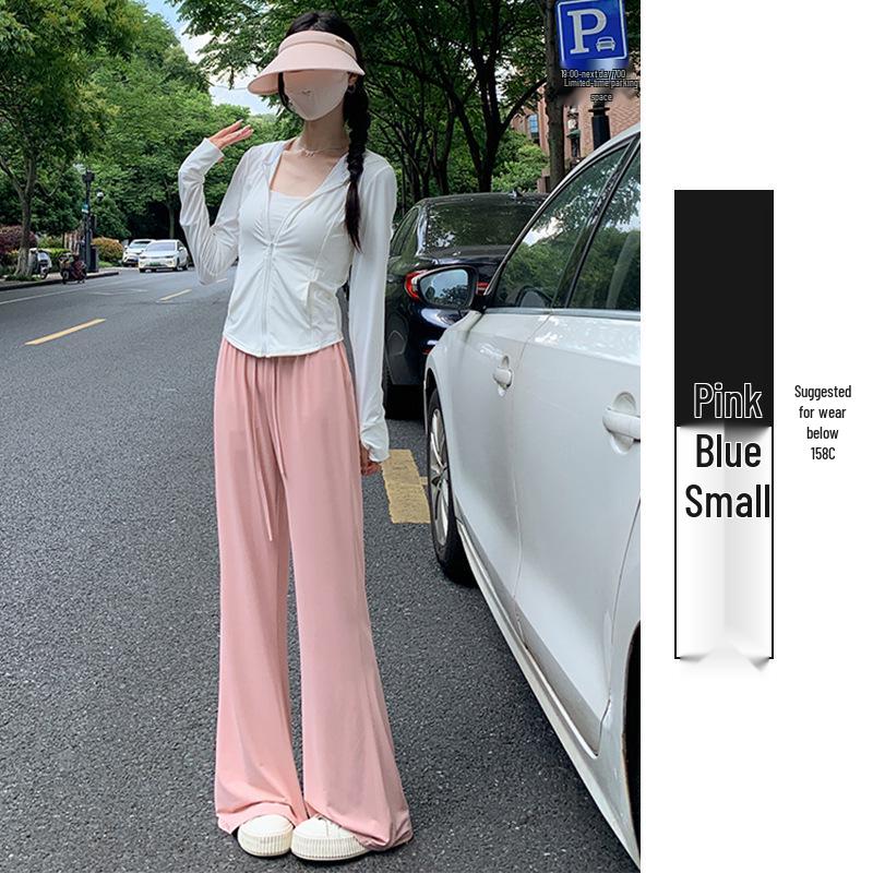 

Women s Black Slimming High-Waist Micro Flare Pants - Spring/Summer 2025, Petite Fit, Sun-Protective Ice Silk Trousers S 80-95 lbs