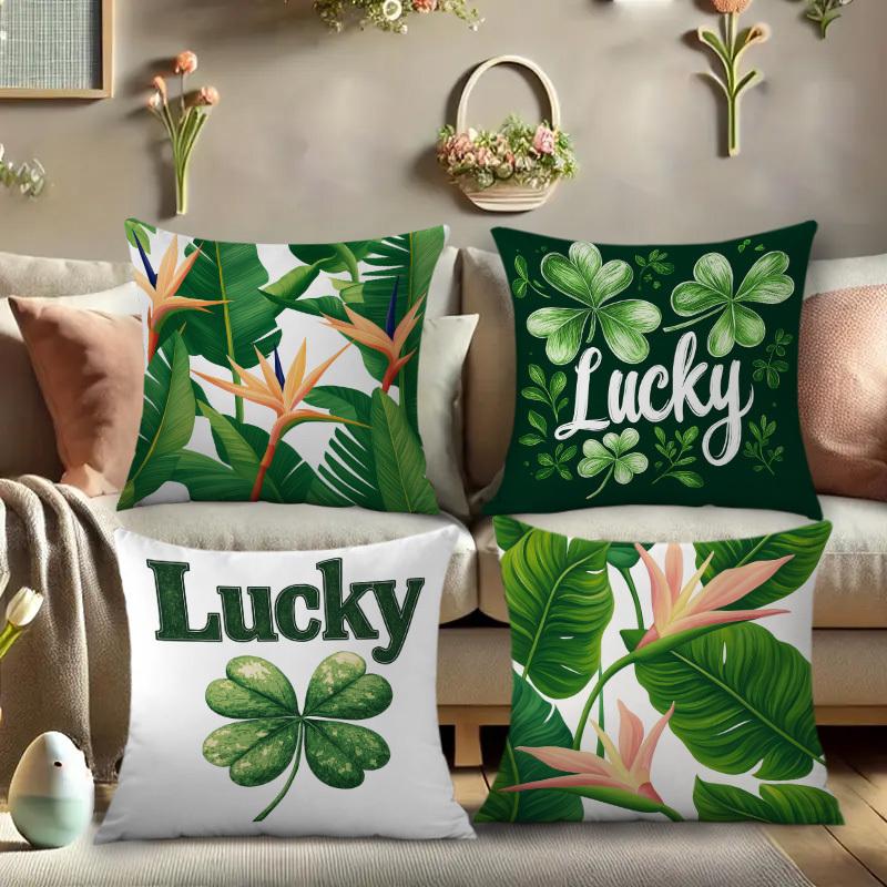 4pcs St. Patrick's Day Theme digital printing pillow cover Short plush Suitable living rooms bedrooms sofas throw cushion cover