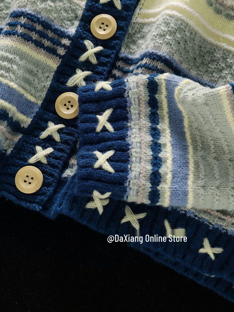 Retro Koreanischer Strick-Cardigan und Schlagjeans Set für Damen