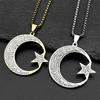 Muslim Islam Full Rinestones Crescent Moon Star Stainless Steel Chain Necklaces for Women Men Gold Color Necklace Jewelry Gift