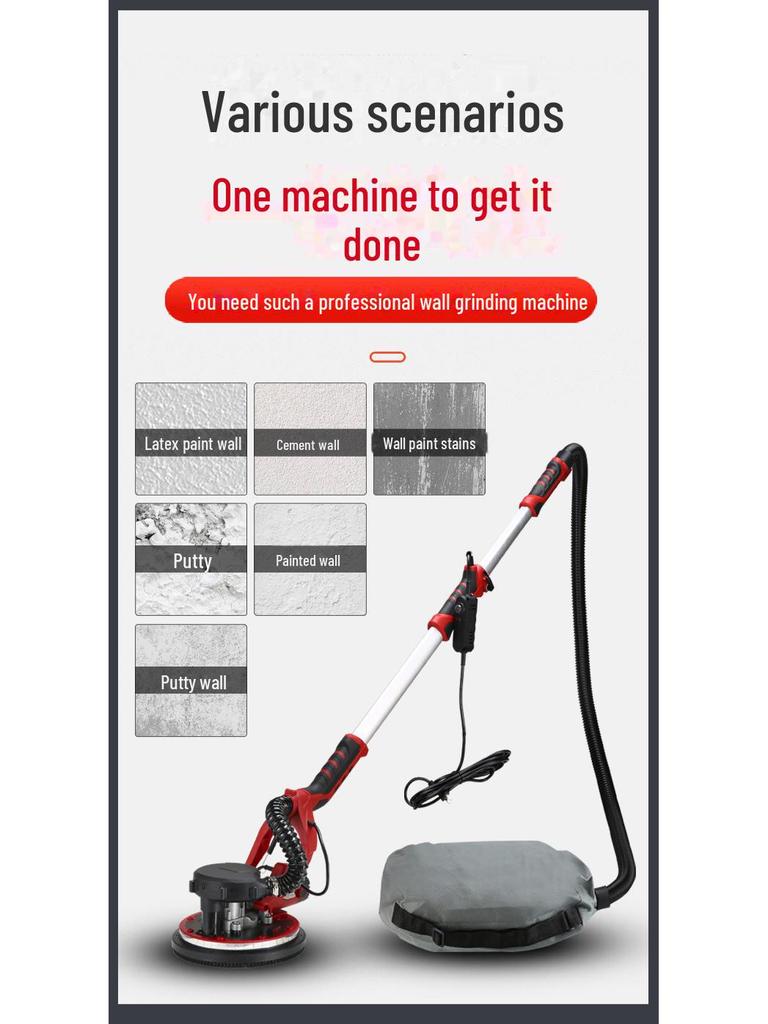 Customizable 225mm Self-Vacuuming Wall Putty Sandpaper Grinder with Light and Long Pole