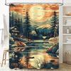 Artistic Bathroom Shower Curtain featuring Mountain Lake Scenery with Full Moon Design Rustic Decor for Your Bathtub Area