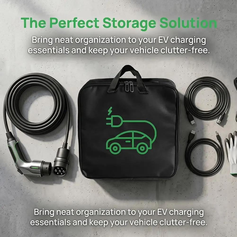 Electric Car Charger Storage Bag 1PCS Durable Waterproof Car Battery Cable Handled Bag EV Car Charging Gun Storage Organizer