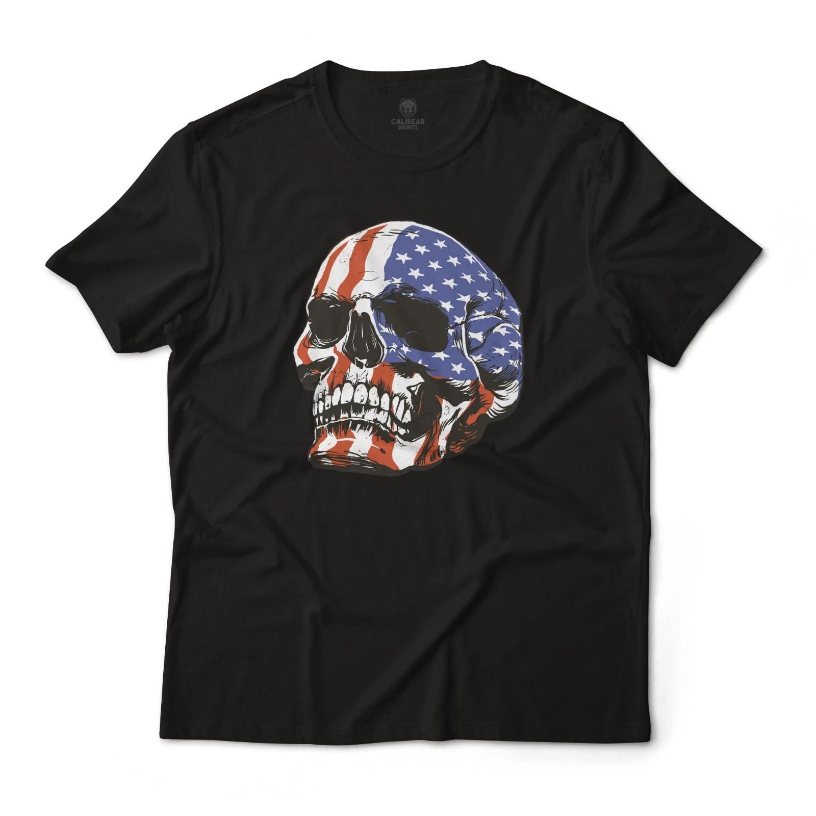 American US Skull Flag Art Graphic Art Tee Lightweight Fine Jersey T-T-Shirt XL