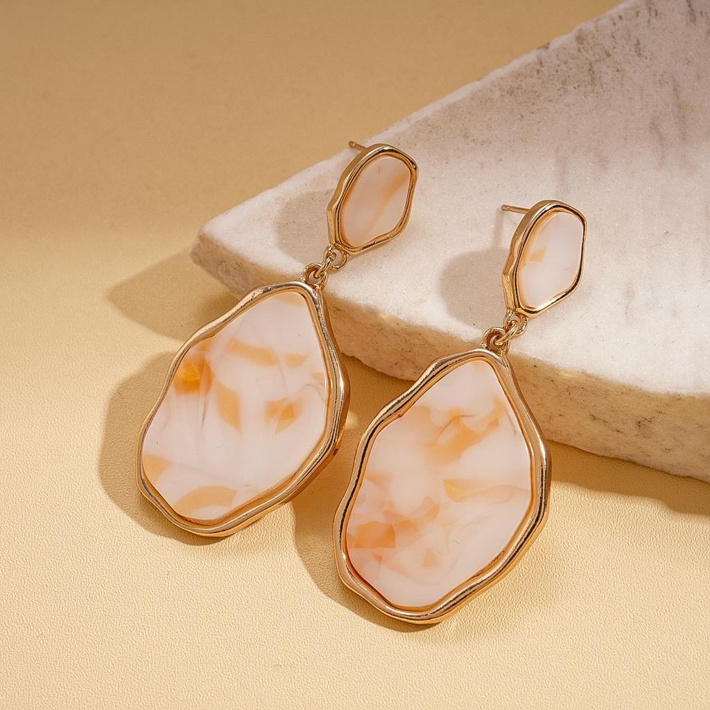 Plate Smudged Irregular Oval Silver Needle Earrings Vacation Style Geometric Fashion Sense Earrings