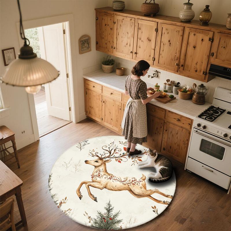 Laufendes Reh,Runder Teppich,Teppich für Wohnzimmer Schlafzimmer Sofa Spielzimmer Dekor,Rutschfeste Fußmatte