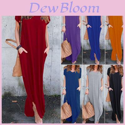 Premium Quality Women Summer Maxi T-shirt Dress With Short Sleeves And Pockets