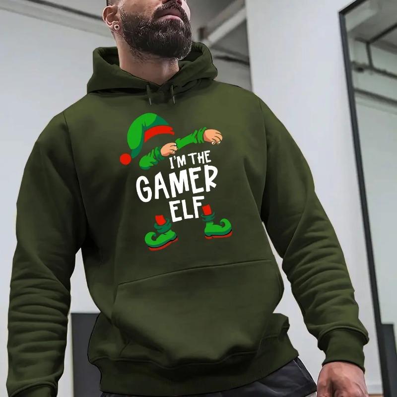 I'm The Gamer Elf Dabbing Christmas Elf Cartoon Graphic Print Hoodie Unisex Loose‑fit Gaming Xmas Sweatshirt