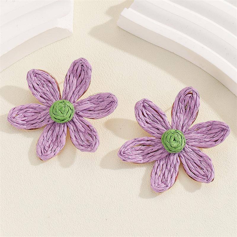 

Квіти ручної роботи, свіжі солодкі сережки з рафії, сережки-гвоздики, аксесуари фіолетовий